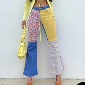 Ragged Jeans Colorful Patchwork Flare Jeans